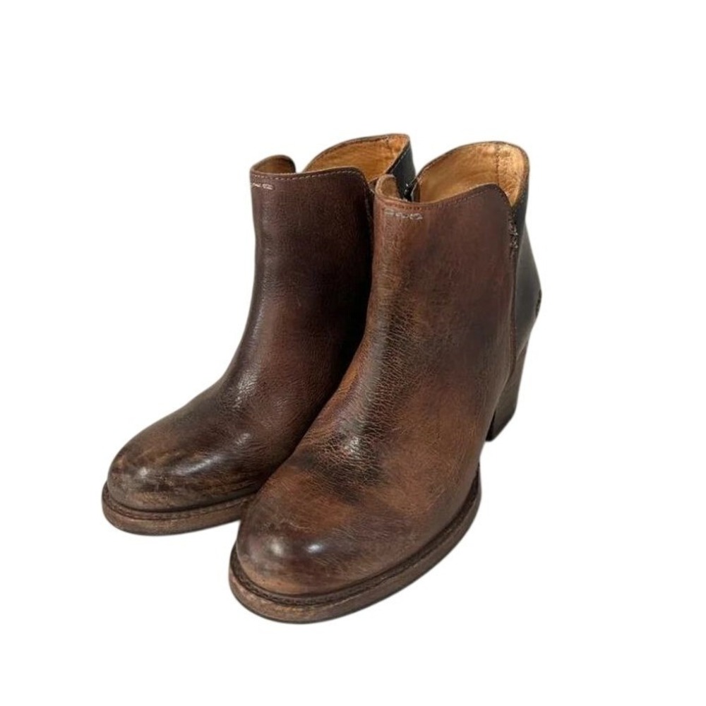 Bedstu Yell Boot Women 7 Brown Good Distressed Leather Ankle Bootie Stacked Heel